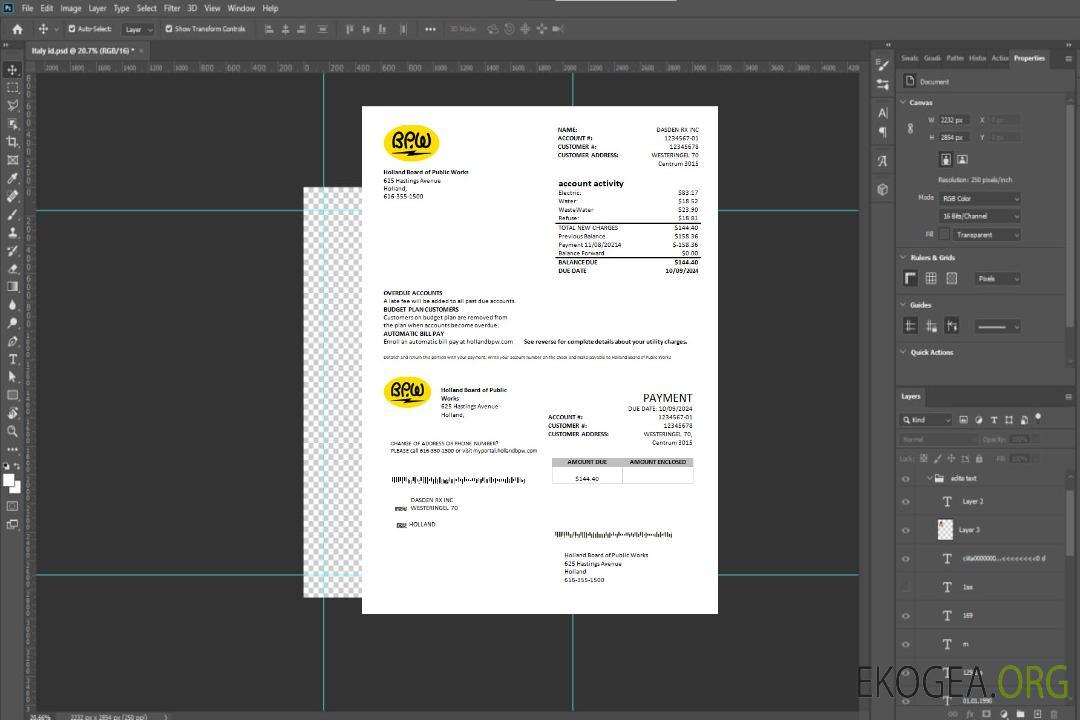 Modèle de facture de services publics BPW des Pays-Bas au format Word et PDF template